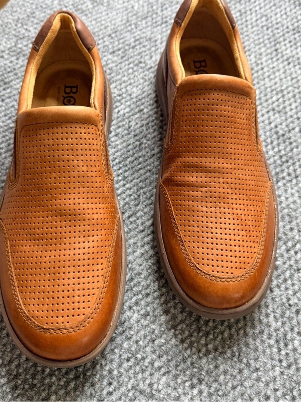Born Men’s Perforated Leather Slip-On Loafers — Brown